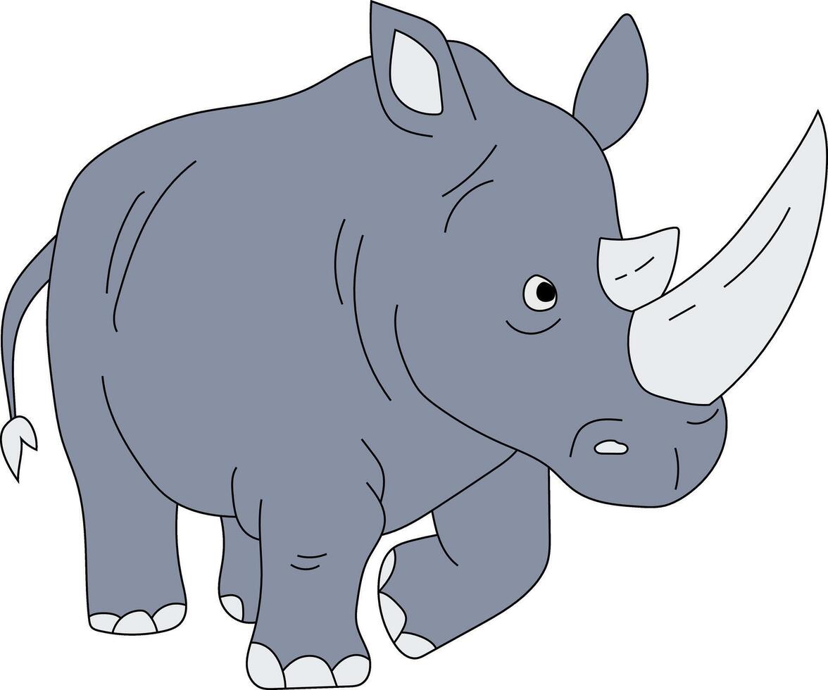 Colorful Rhino Clipart. Doodle Animals Clipart. Cartoon Wild Animals Clipart for Lovers of Wildlife vector