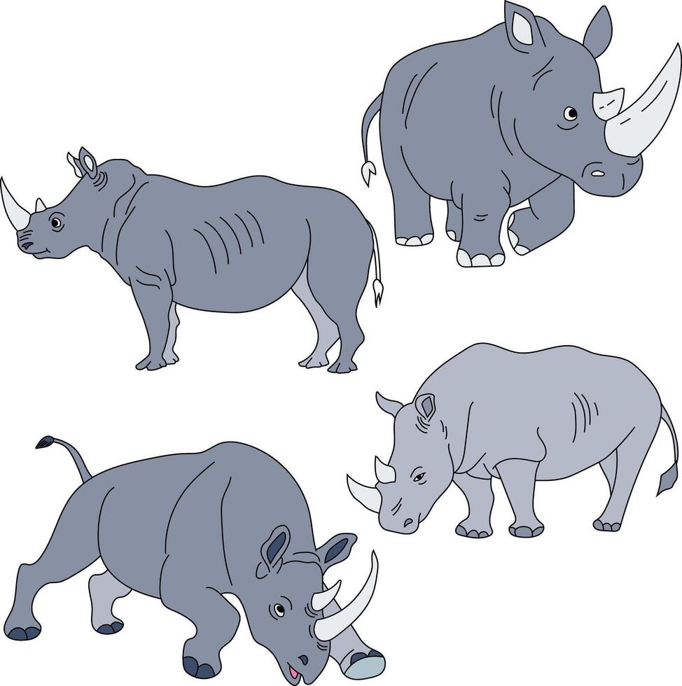 Rhino Clipart Set. Cartoon Wild Animals Clipart Set for Lovers of Wildlife vector