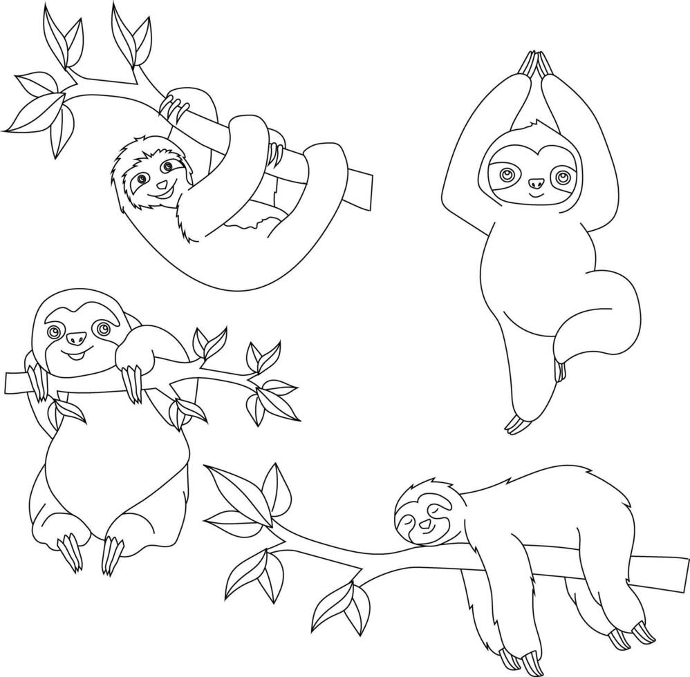 Sloth Clipart Set. Cartoon Wild Animals Clipart Set for Lovers of Wildlife vector