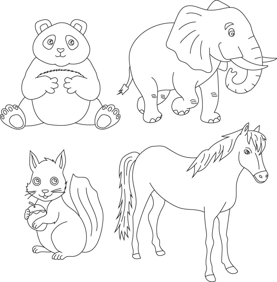 Outline Animals Clipart Set. Cartoon Wild Animals Clipart Set for Lovers of Wildlife vector