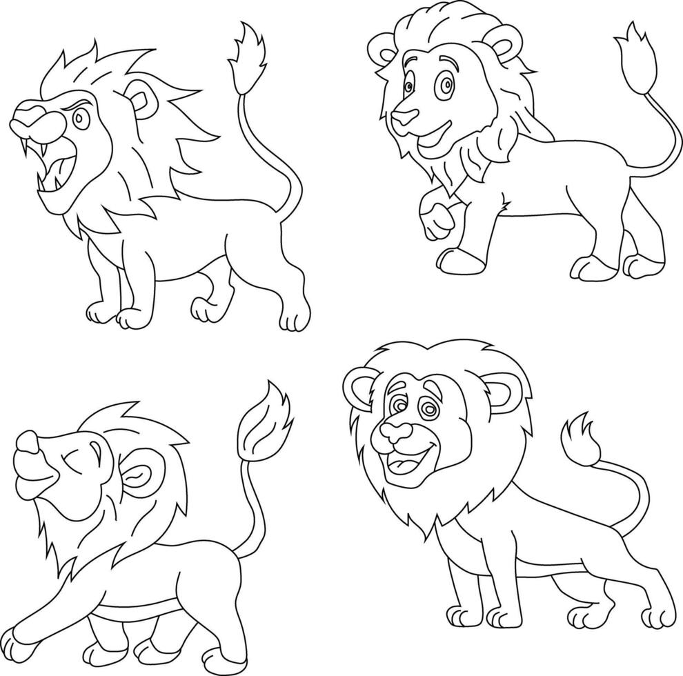 Lion Clipart Set. Cartoon Wild Animals Clipart Set for Lovers of Wildlife vector