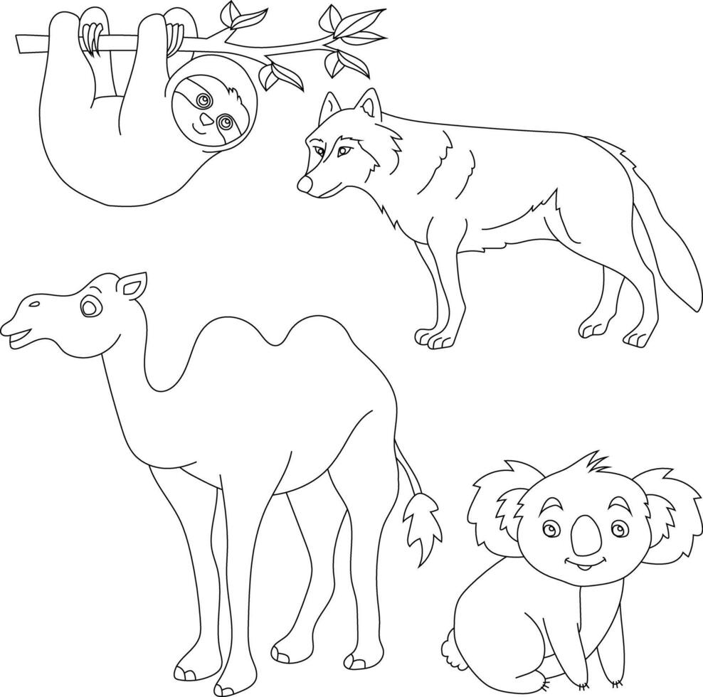 Outline Animals Clipart Set. Cartoon Wild Animals Clipart Set for Lovers of Wildlife vector