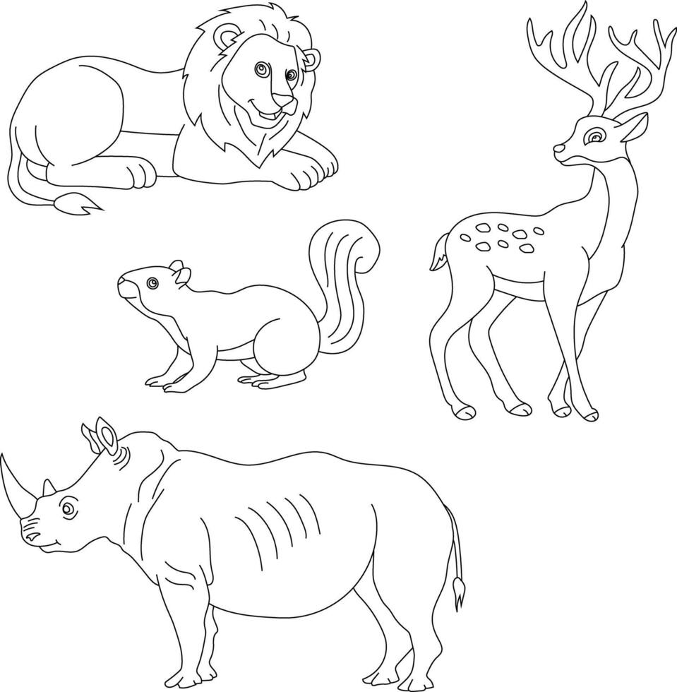 Outline Animals Clipart Set. Cartoon Wild Animals Clipart Set for Lovers of Wildlife vector