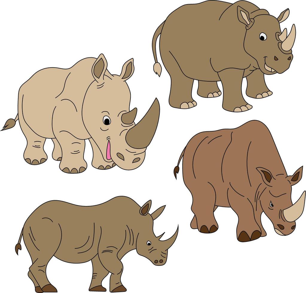 rinoceronte clipart colocar. dibujos animados salvaje animales clipart conjunto para amantes de fauna silvestre vector