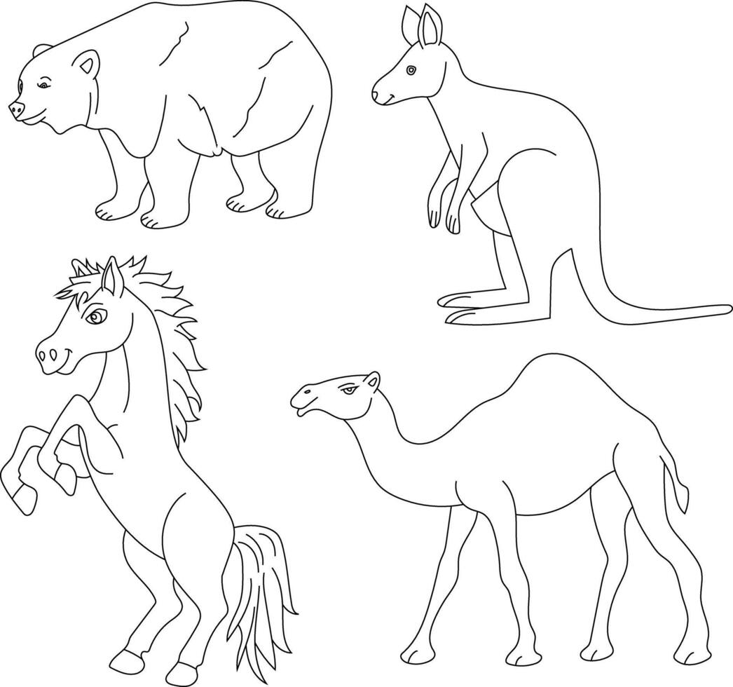 Outline Animals Clipart Set. Cartoon Wild Animals Clipart Set for Lovers of Wildlife vector