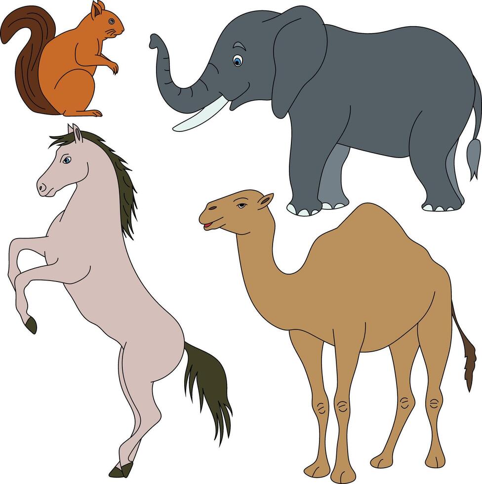 Colorful Animals Clipart Set. Cartoon Wild Animals Clipart Set for Lovers of Wildlife vector