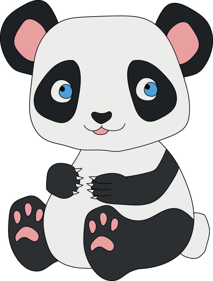 Colorful Panda Clipart. Doodle Animals Clipart. Cartoon Wild Animals Clipart for Lovers of Wildlife vector