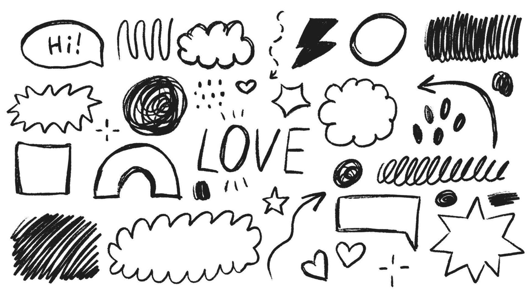 Pencil scribble and doodle set vector