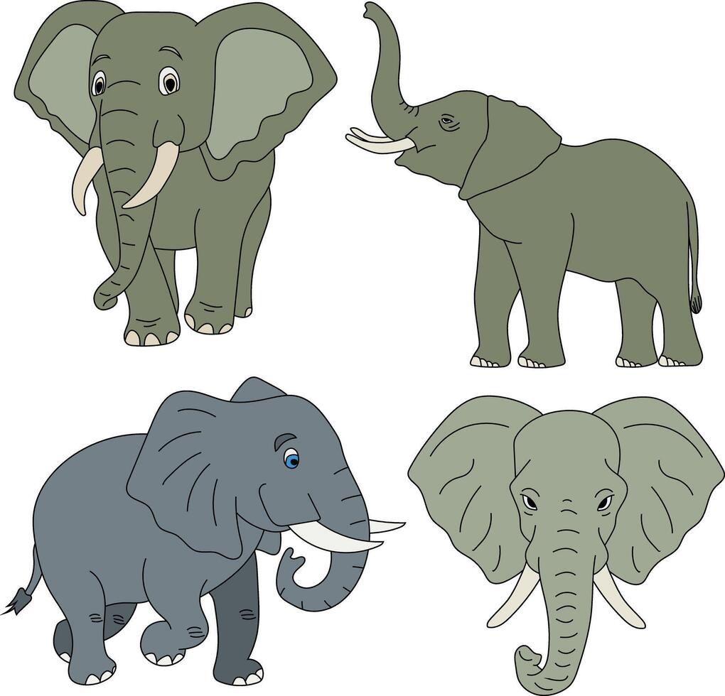 Elephant Clipart Set. Cartoon Wild Animals Clipart Set for Lovers of Wildlife vector