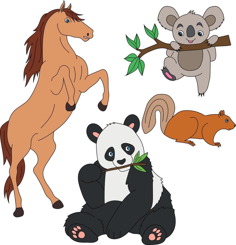 Colorful Animals Clipart Set. Cartoon Wild Animals Clipart Set for Lovers of Wildlife vector