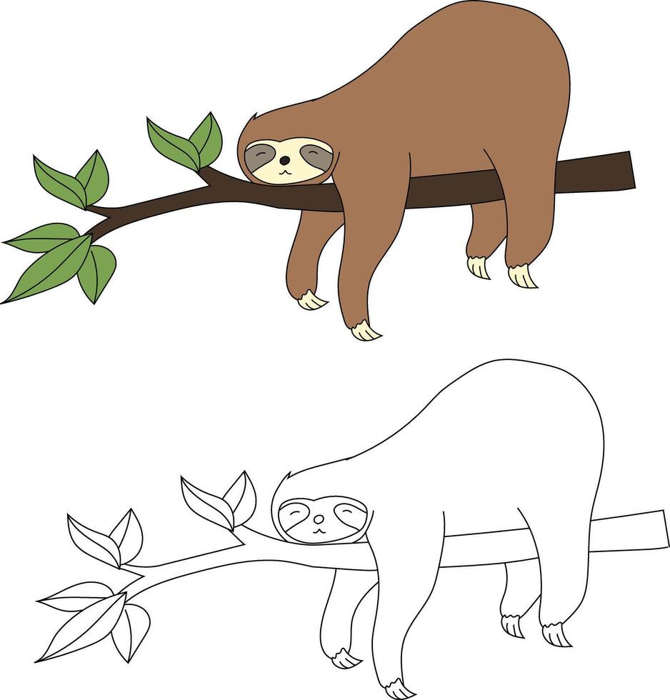 Sloth Clipart Set. Cartoon Wild Animals Clipart Set for Lovers of Wildlife vector