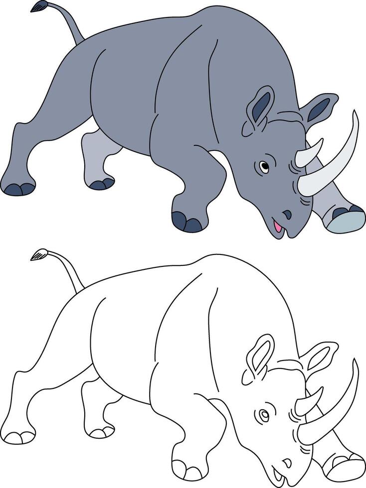 Rhino Clipart Set. Cartoon Wild Animals Clipart Set for Lovers of Wildlife vector