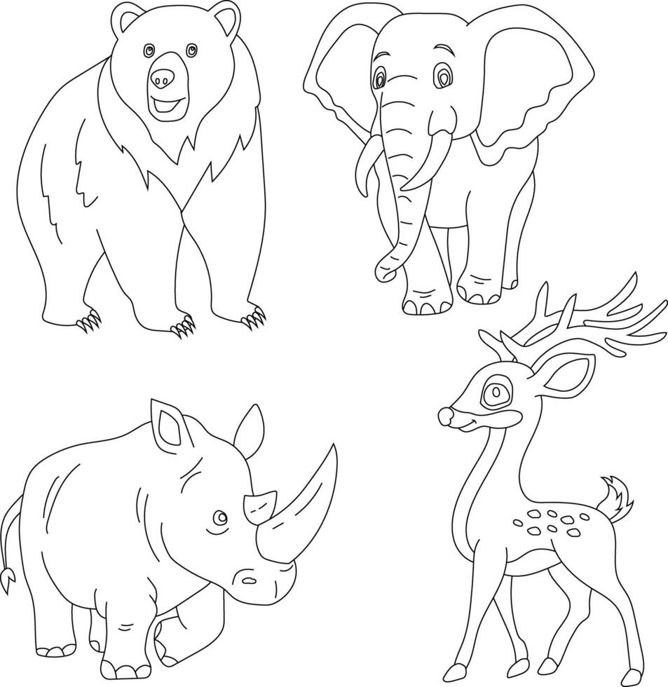 Outline Animals Clipart Set. Cartoon Wild Animals Clipart Set for Lovers of Wildlife vector