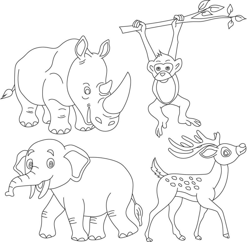 Outline Animals Clipart Set. Cartoon Wild Animals Clipart Set for Lovers of Wildlife vector