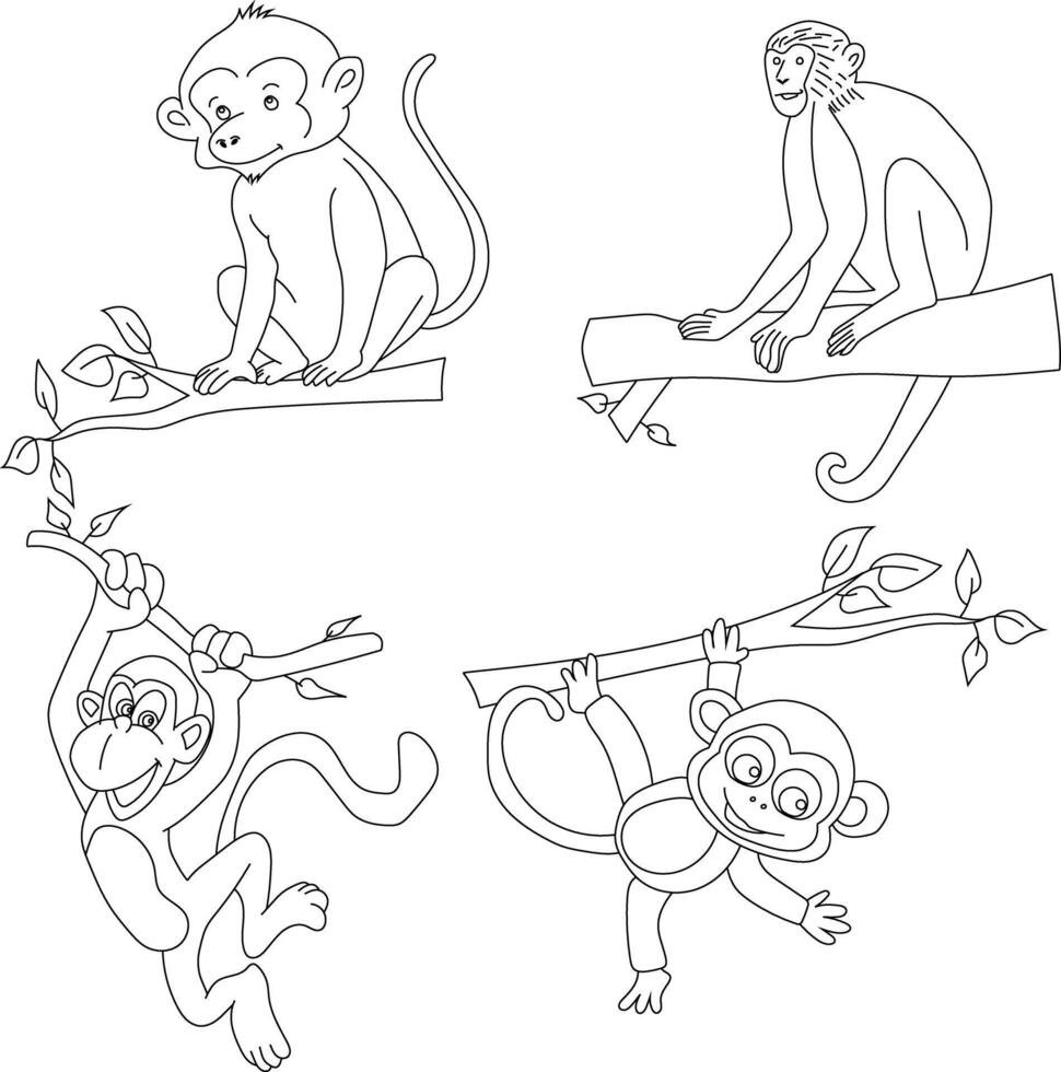 Monkey Clipart Set. Cartoon Wild Animals Clipart Set for Lovers of Wildlife vector