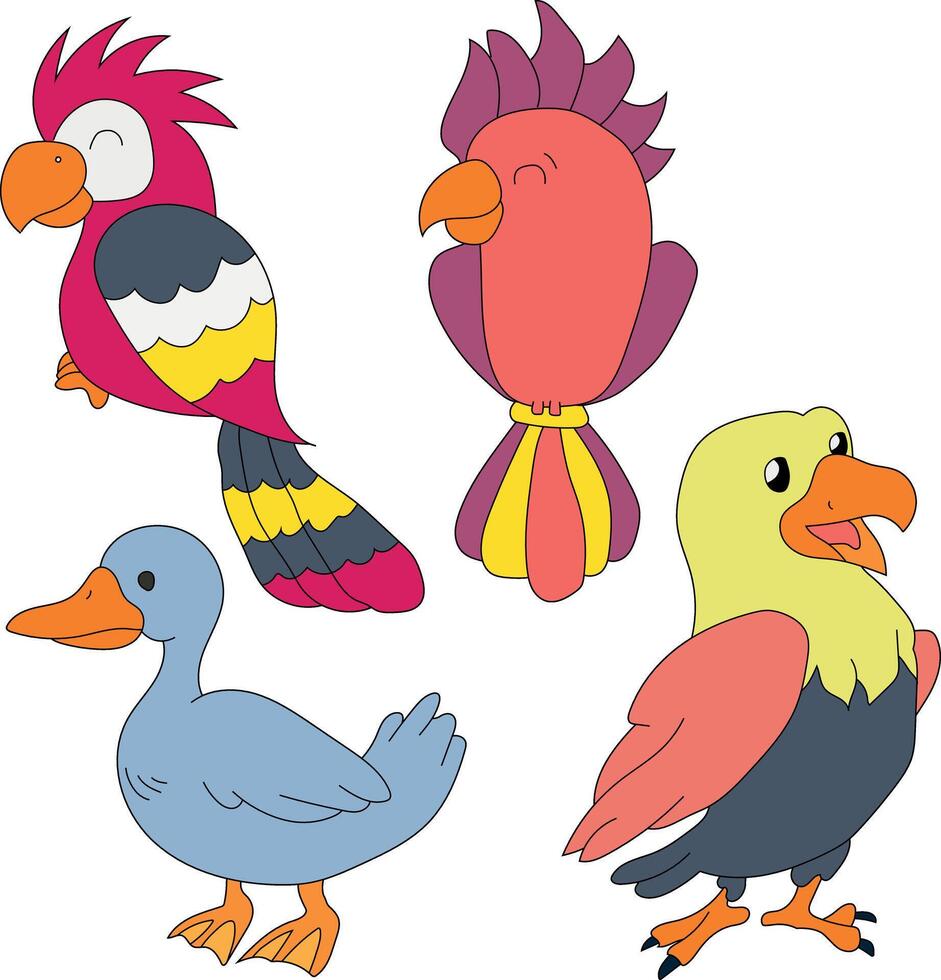 linda pequeño aves clipart conjunto plano diseño. pájaro plano ilustración vector