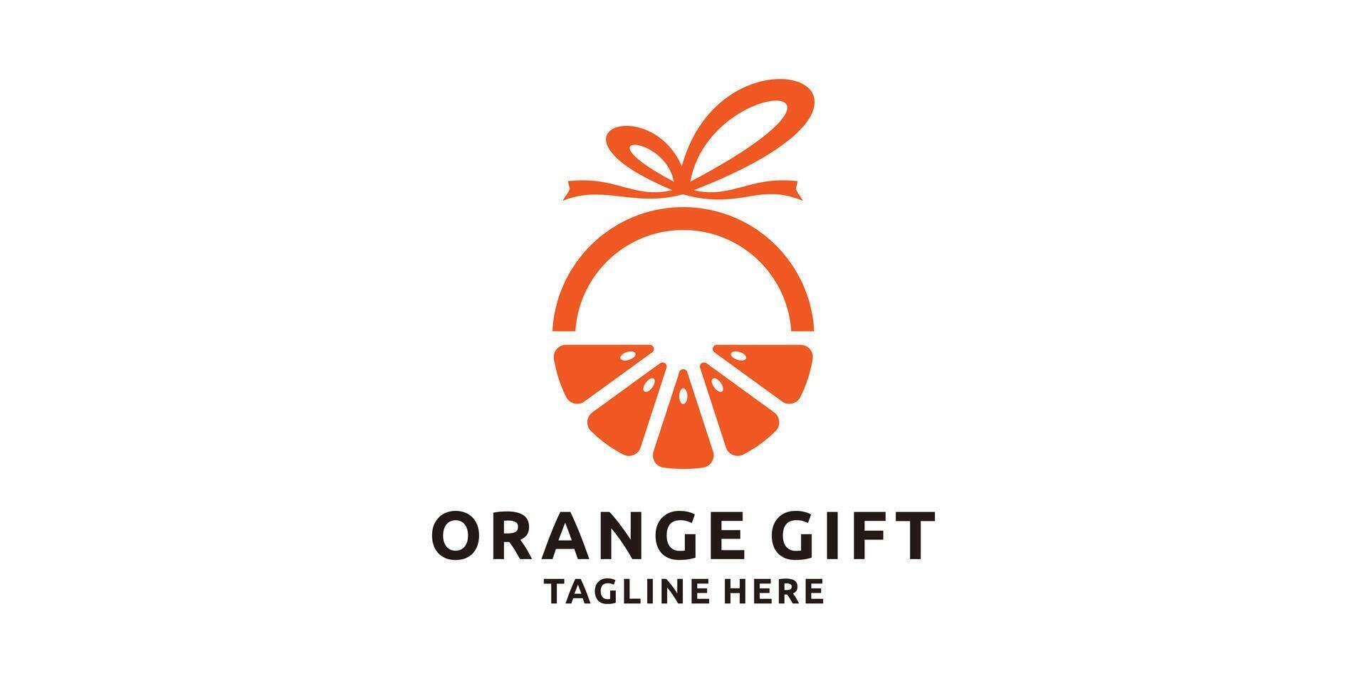 creative logo design combination of orange fruit and gifts, congratulations, happiness, nutrition, logo design template, symbol, icon, , creative idea. vector