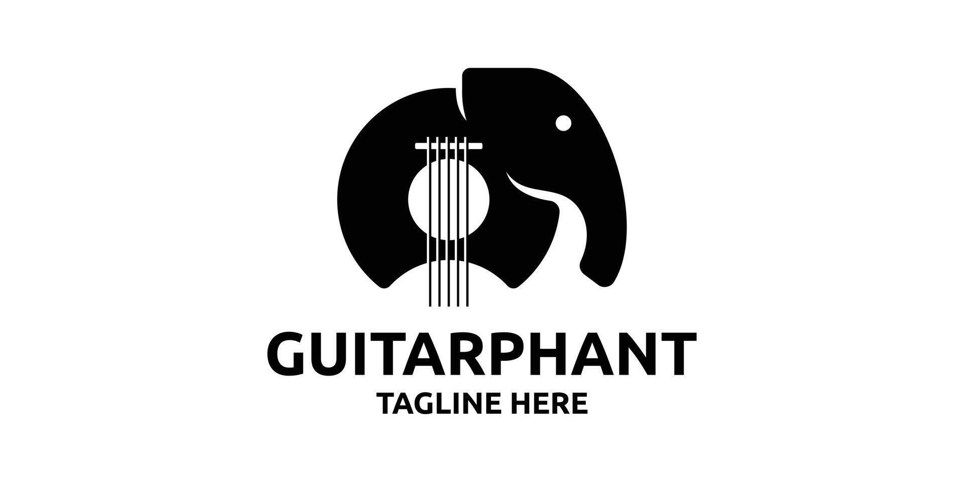 creative guitar logo design combination with elephant, big, animal, music, song, arrangement, logo design template, symbol, icon, , creative idea. vector
