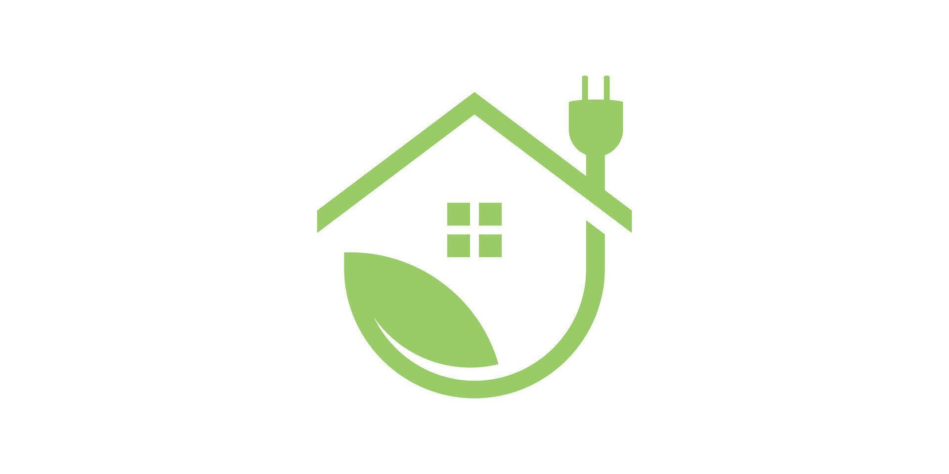 creative logo design combination of environmentally friendly energy, plugs, houses and leaves, logo design template icon, , symbol, creative idea. vector