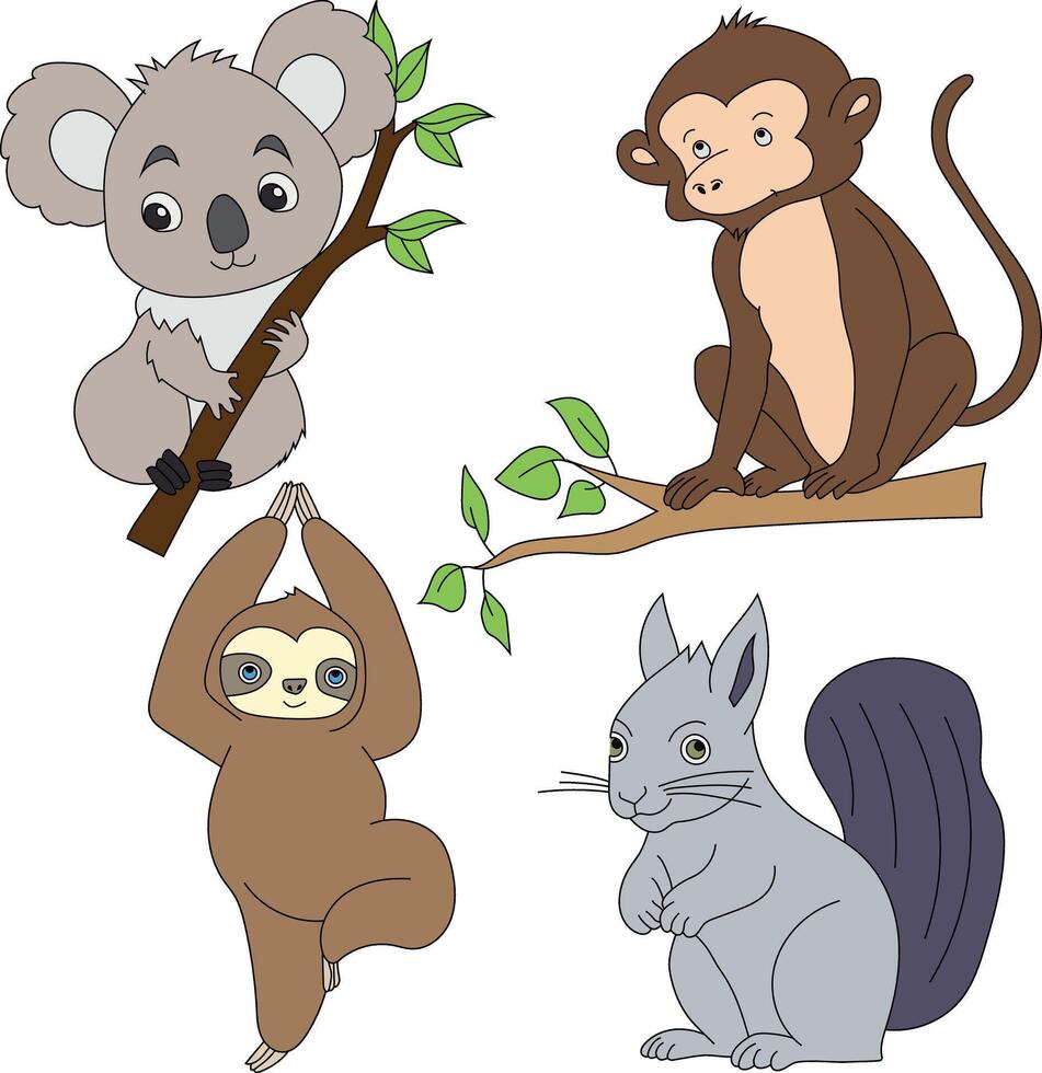 Colorful Animals Clipart Set. Cartoon Wild Animals Clipart Set for Lovers of Wildlife vector