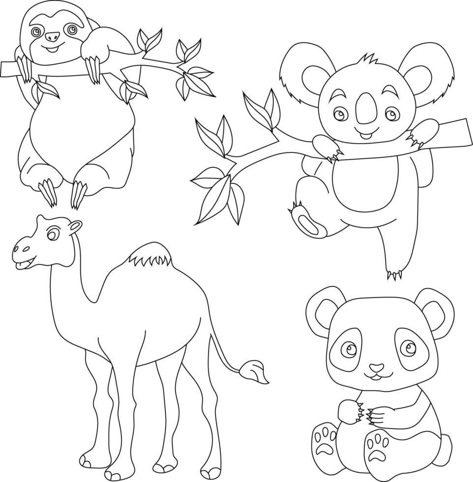 Outline Animals Clipart Set. Cartoon Wild Animals Clipart Set for Lovers of Wildlife vector