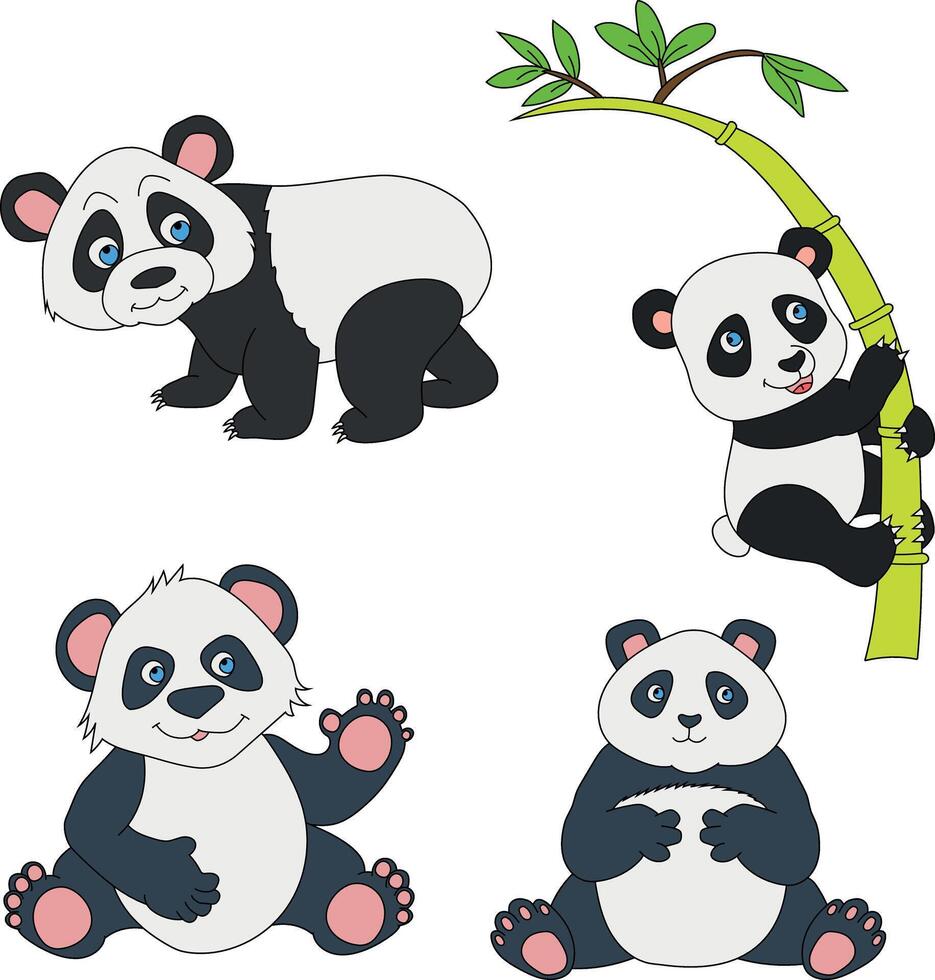 Panda Clipart Set. Cartoon Wild Animals Clipart Set for Lovers of Wildlife vector