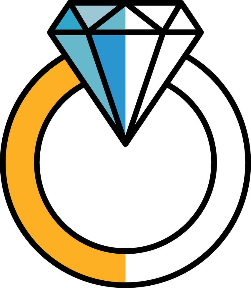 diamante anillo lleno medio cortar icono vector