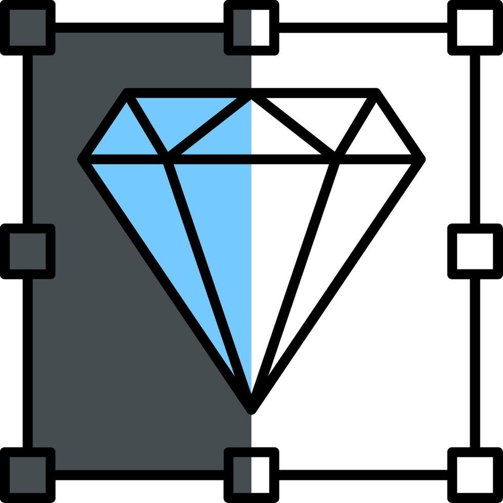 diamante lleno medio cortar icono vector