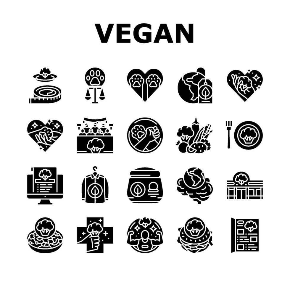 vegan vegetarian food leaf icons set vector