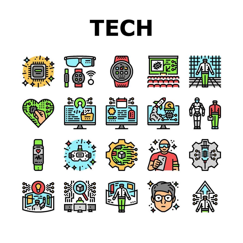 tech enthusiast geek nerd man icons set vector