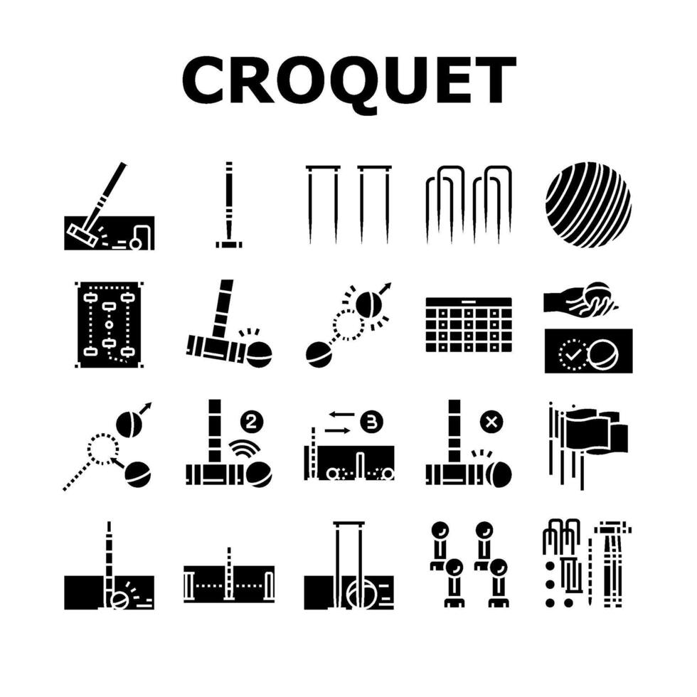 croquet mallet game ball icons set vector