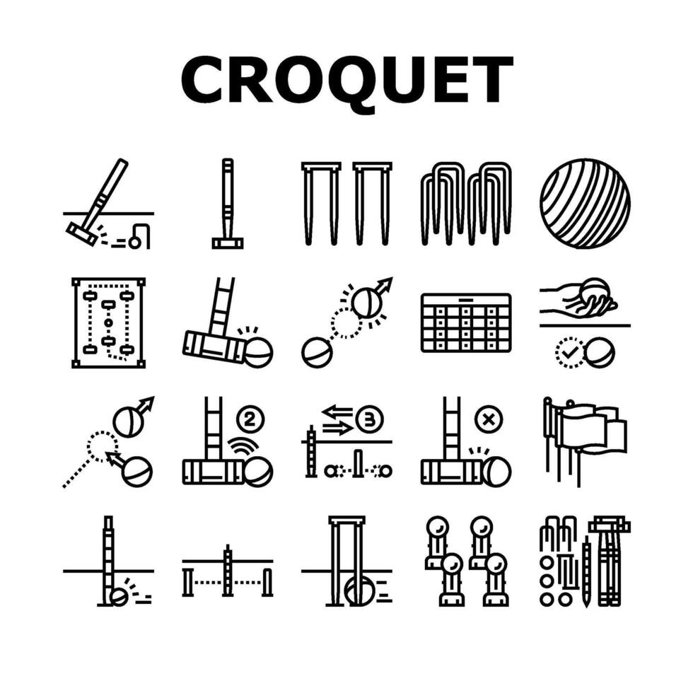 croquet mallet game ball icons set vector