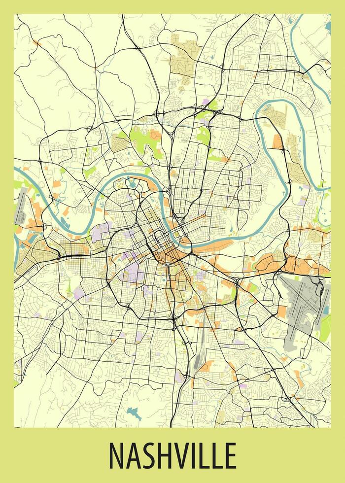 Poster map art of Nashville, Tennessee, USA vector