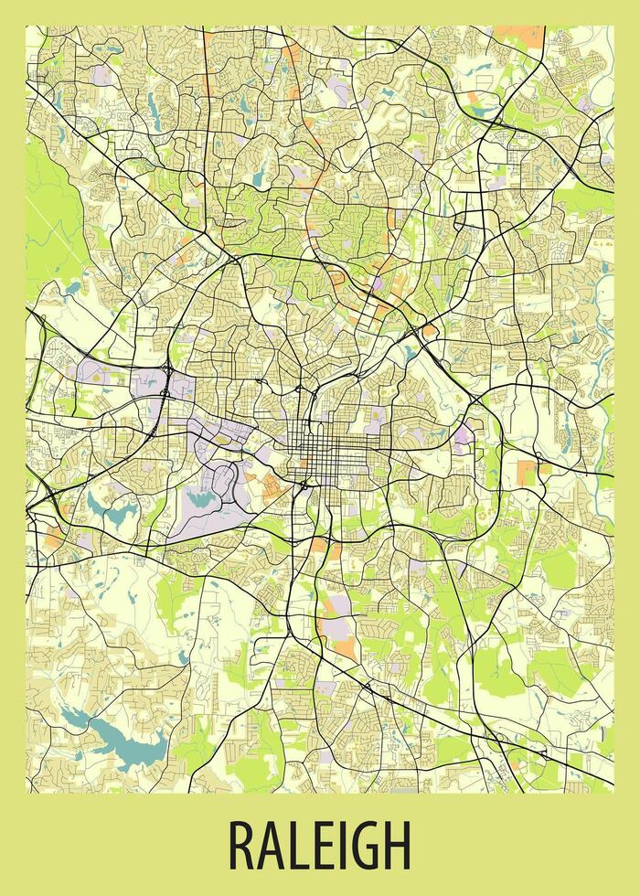Poster map art of Raleigh, North Carolina, USA vector