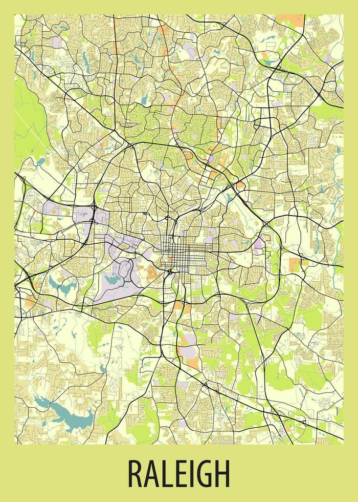 póster mapa Arte de raleigh, norte carolina, Estados Unidos vector