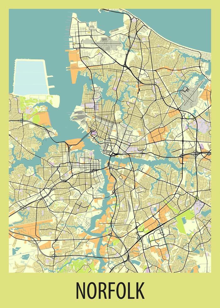 Poster map art of Norfolk, Virginia, USA vector