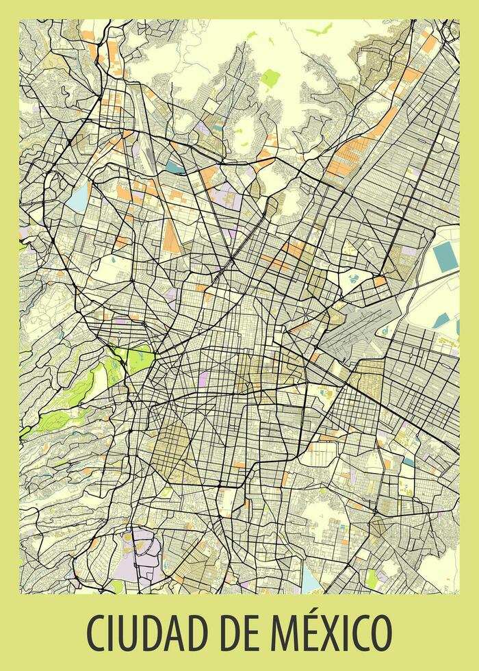 póster mapa Arte de mexico ciudad, mexico vector