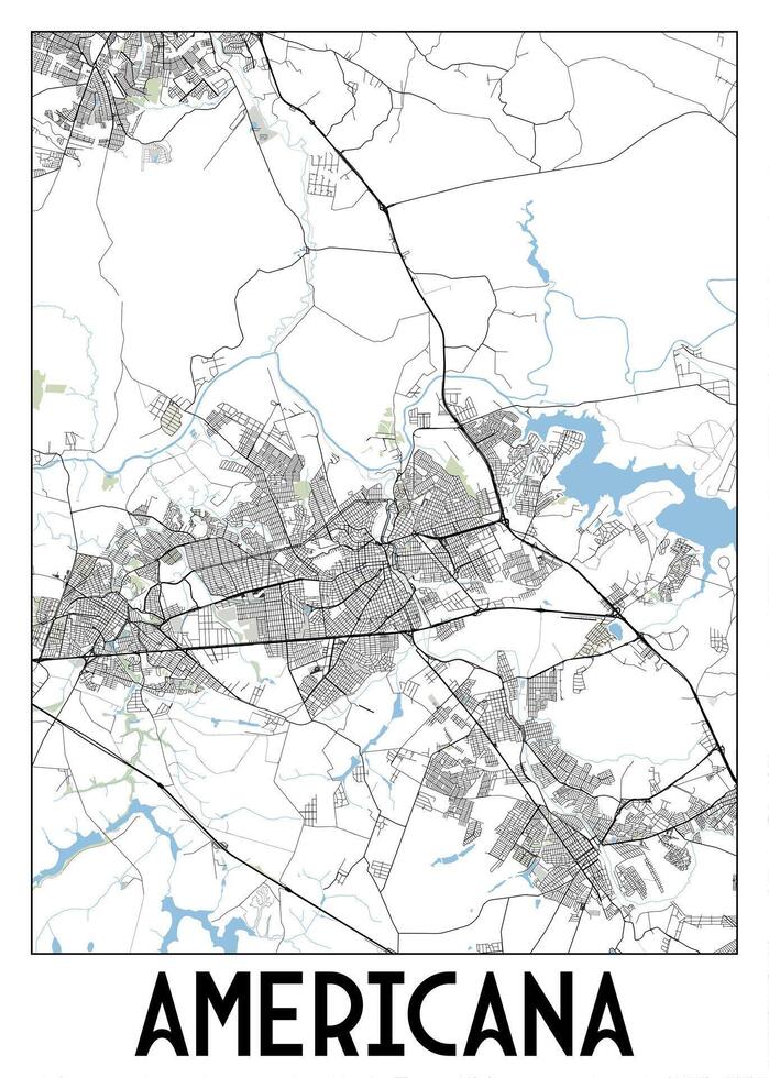 Poster map art of Americana, State of Sao Paulo, Brazil vector