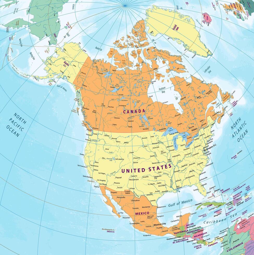 Simple political map of North America vector