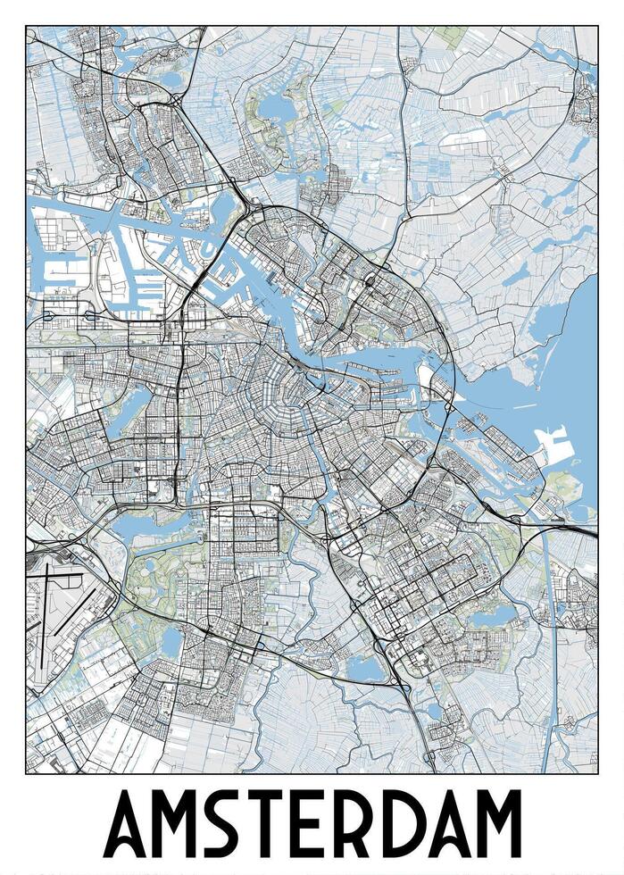 póster mapa Arte de Ámsterdam, Países Bajos vector