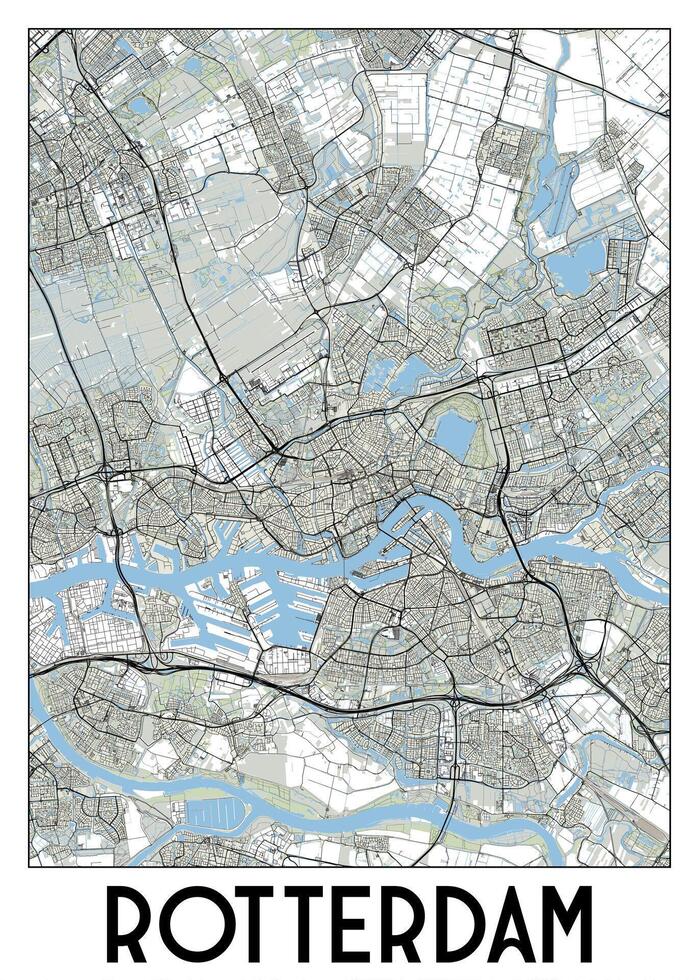 Poster map art of Rotterdam, Netherlands vector