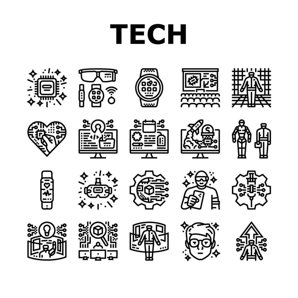tech enthusiast geek nerd man icons set vector