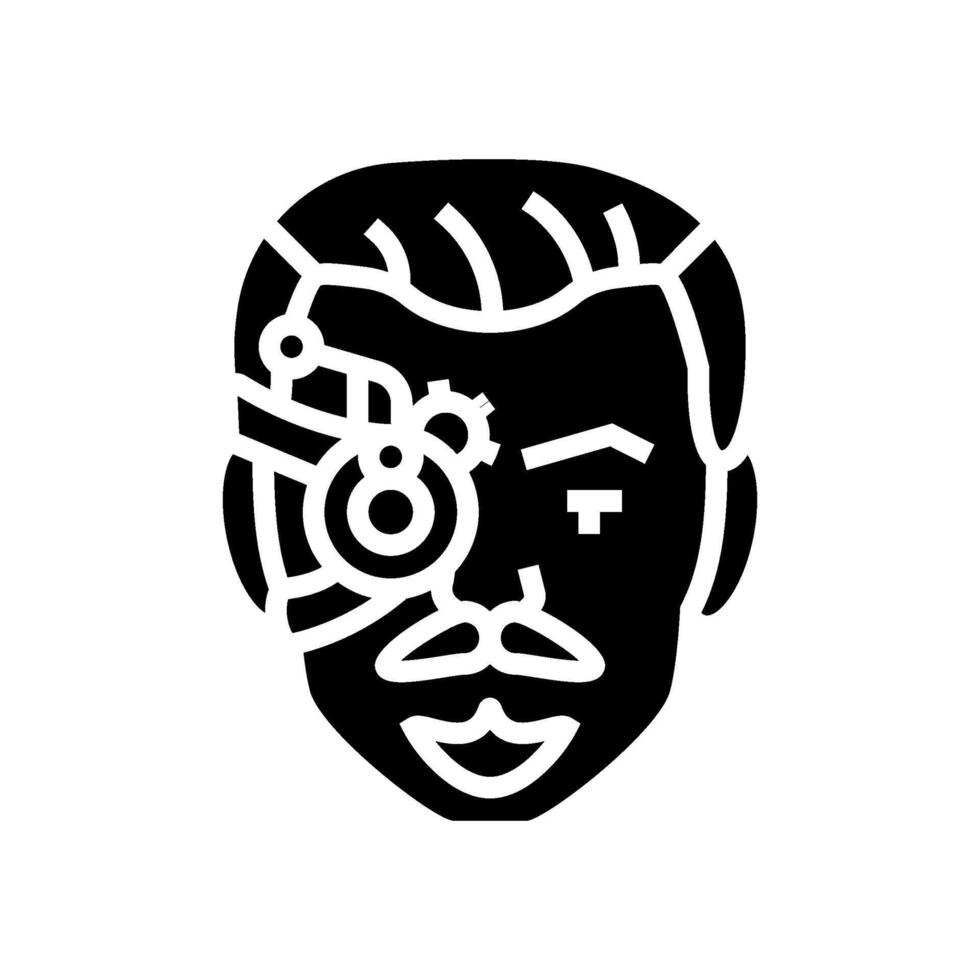 Steampunk masculino Clásico avatar glifo icono ilustración vector