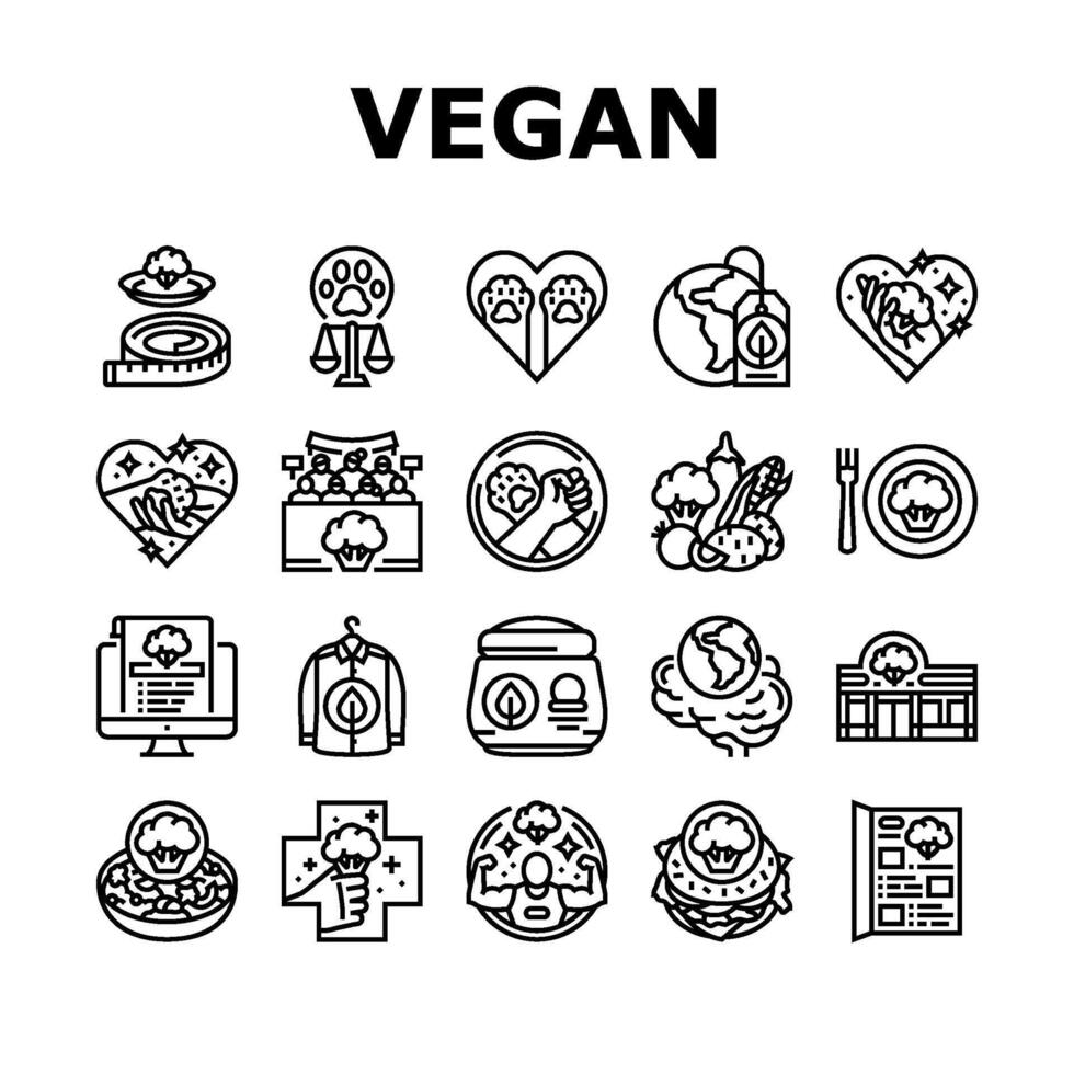 vegan vegetarian food leaf icons set vector