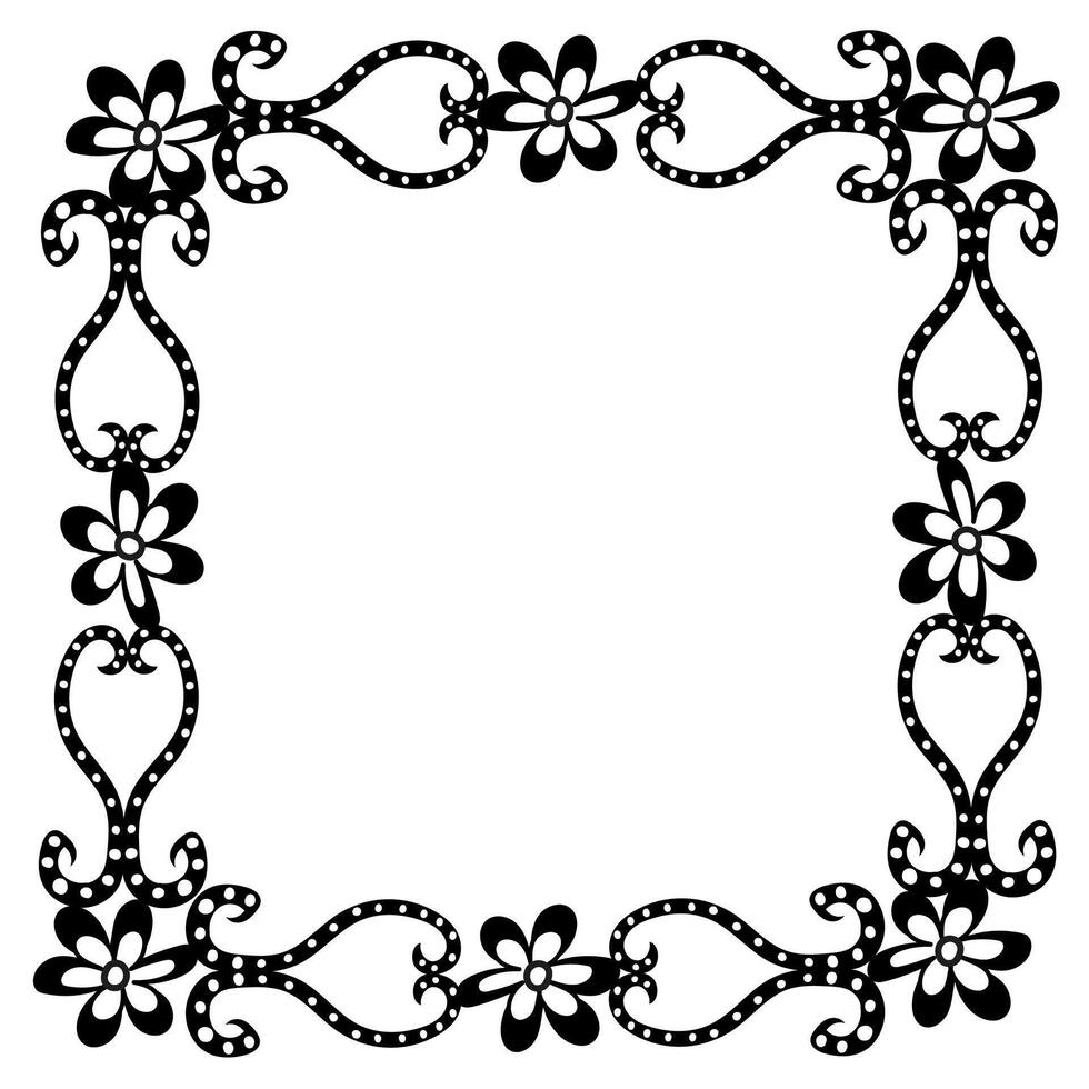 Original black frame decorated with flowers on a white background drawn in doodle style vector