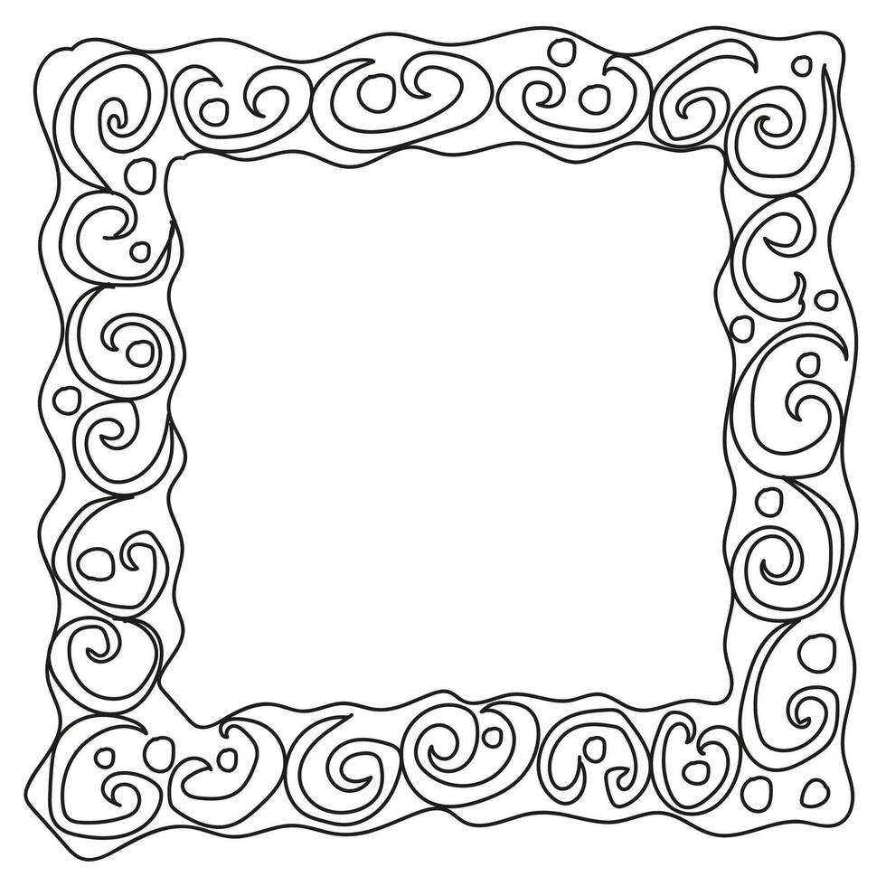 Black frame with an abstract pattern drawn in doodle style on a white background vector