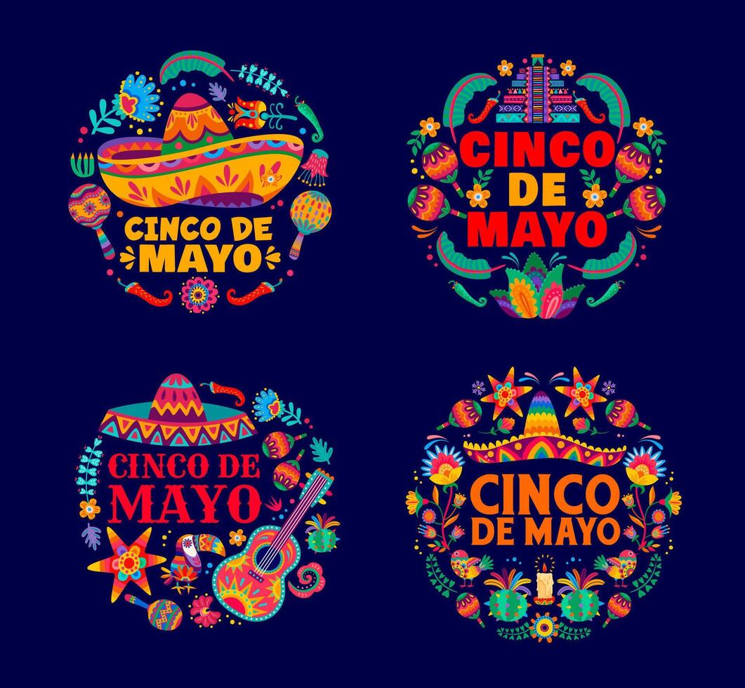 cinco Delaware mayonesa mexicano fiesta redondo emblemas vector