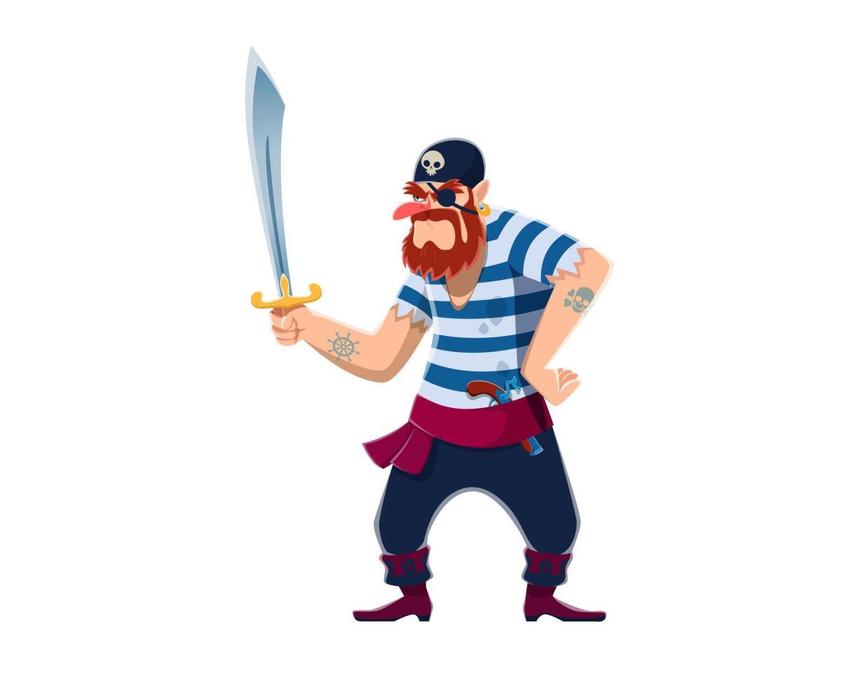 Cartoon pirate corsair sailor character with saber vector