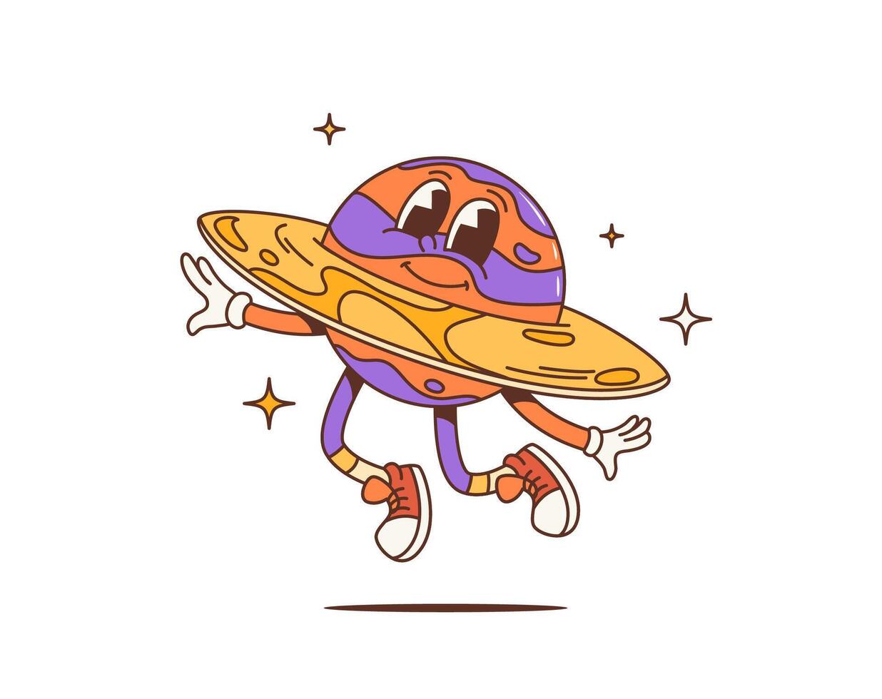 Cartoon retro space planet groovy funky character vector