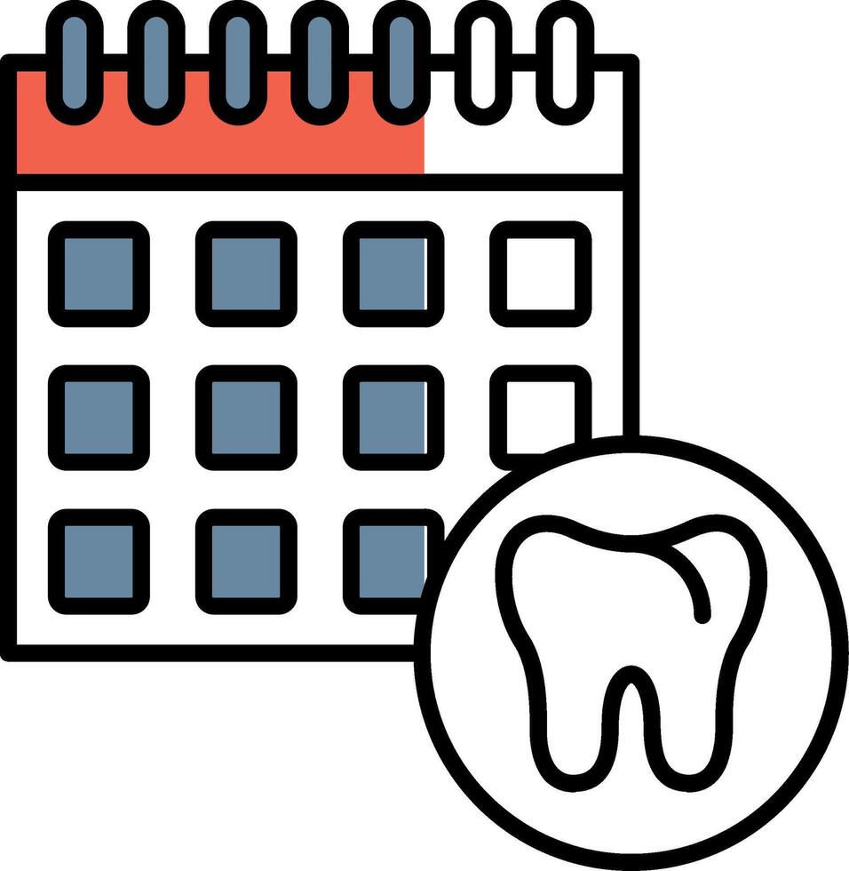 dental calendario lleno medio cortar icono vector